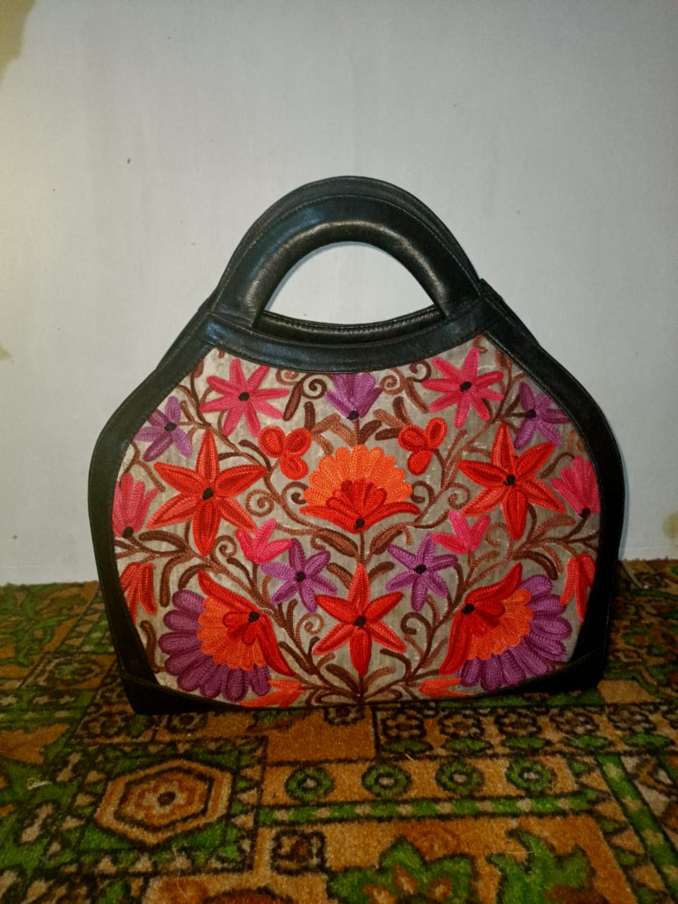 Kashmiri handbags,hand embroided hand bags for women,handmade tote bags,suede leather bags,handmade shoulder bags,handmade suede purses